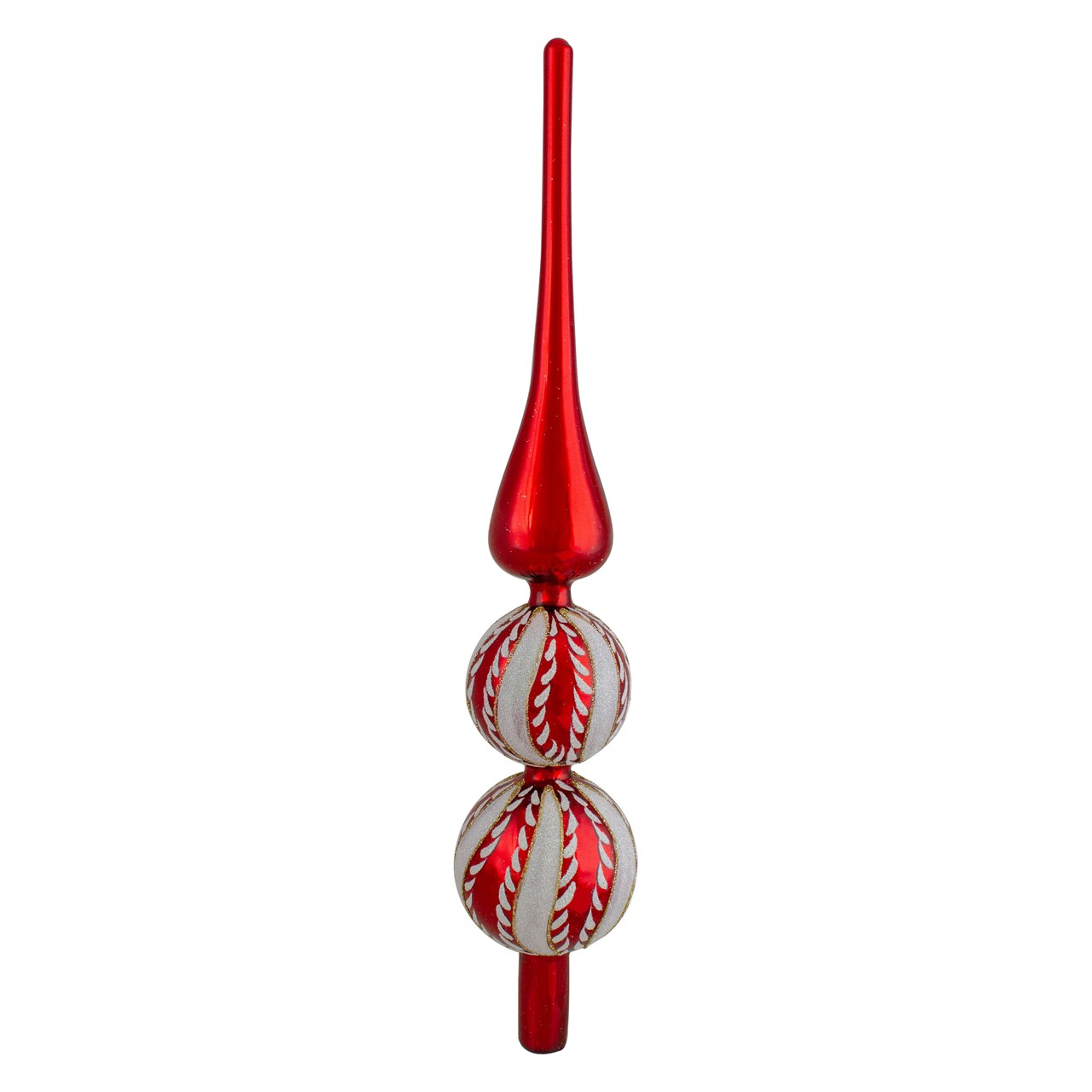 Northlight Iridescent Glittered Glass Finial Christmas Tree Topper - 14.75" - Red and White